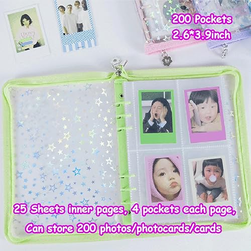 Vista 26 de Kpop Carpeta para tarjetas fotográficas de 3 pulgadas, libro con 50 fundas holográficas para tarjetas y calcomanías coreanas Kpop, álbum de tarjeta