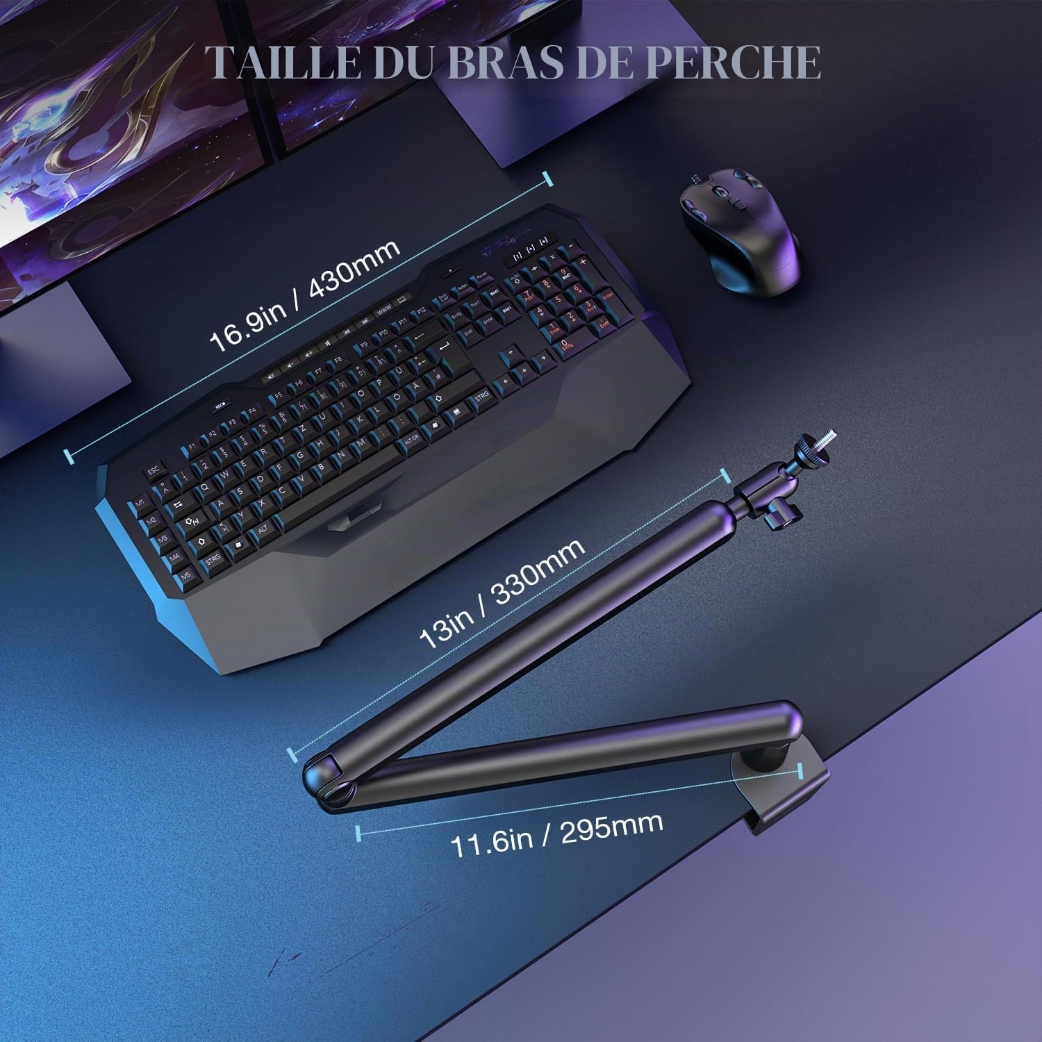 FIFINE BM88 Bras de microphone avec pince de fixation de bureau, adaptateur à vis, gestion des câbles, support de microphone à suspension pour microphone perche, pour podcast, streaming, studio de jeu