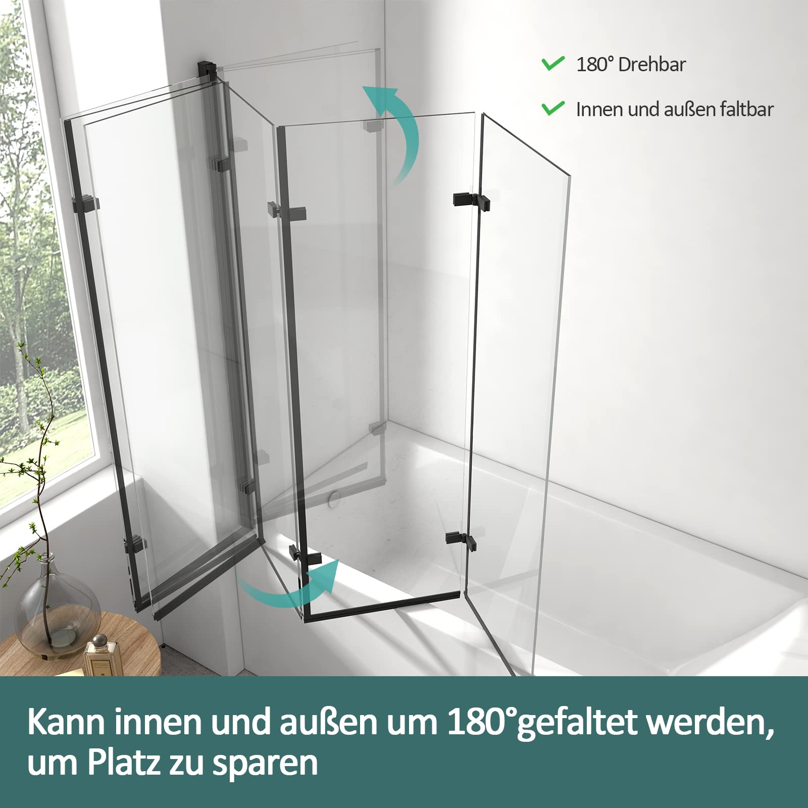 EMKE Black Shower Panel For Bathtub, 130 X 140 Cm, 3 Pieces - View #9