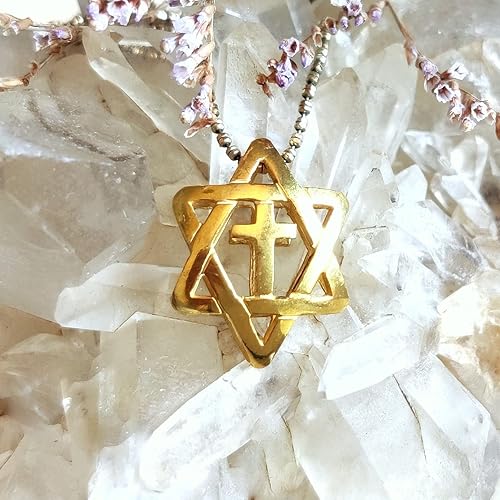 Miniatura 7 de Star of David With Cross Gold Necklace, 3D design Messianic Pendant, Jewish Christian interfaith Jewelry