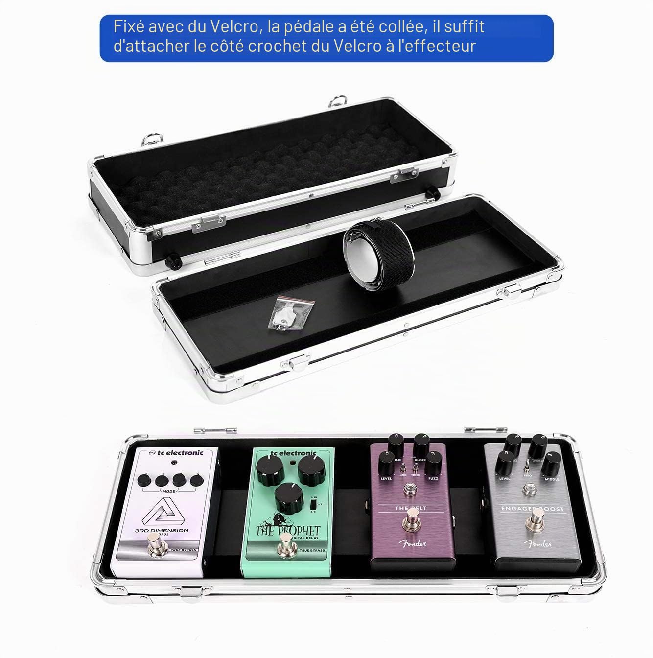 Ghost Fire T-EC4 Étui pour pédale de guitare multi-effets 42,9 x 14 x 7,1 cm, avec fixation de pédale de montage, verrouillage robuste en aluminium