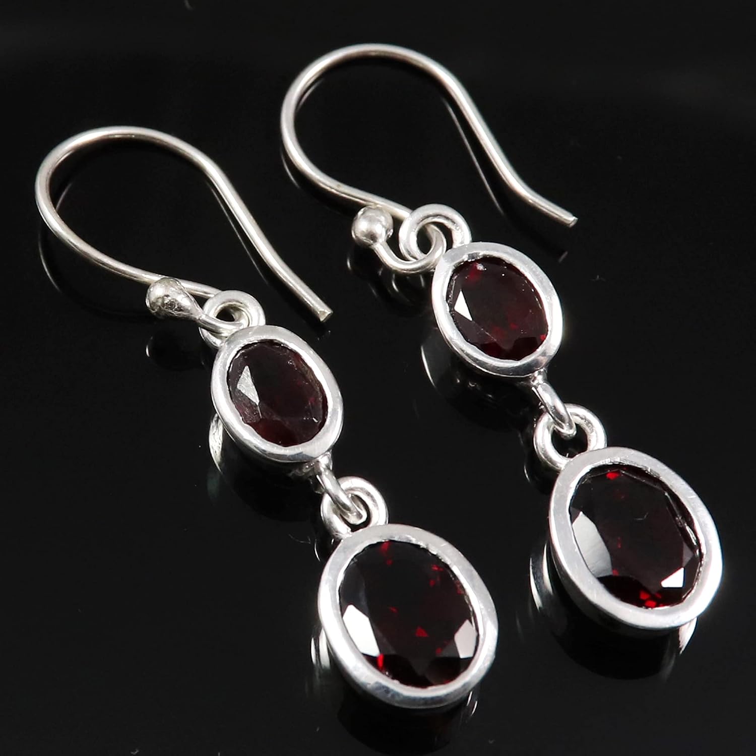 Goyal Exports Garnet Faceted Gemstone 925 Sterling Silver Drop Dangle Earring Jewlery SEG67F