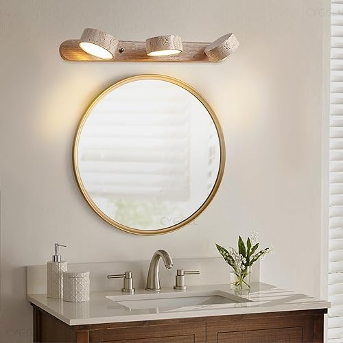 CYGGLL Led Linear Bathroom Lighting Fixtures Over Mirror Vanity Lighting Fixtures Farmhouse Bathroom Vanity Wood Stone Wall Sconce Wall Lamp Nordic Style 3 Lights Needs a Professional Install