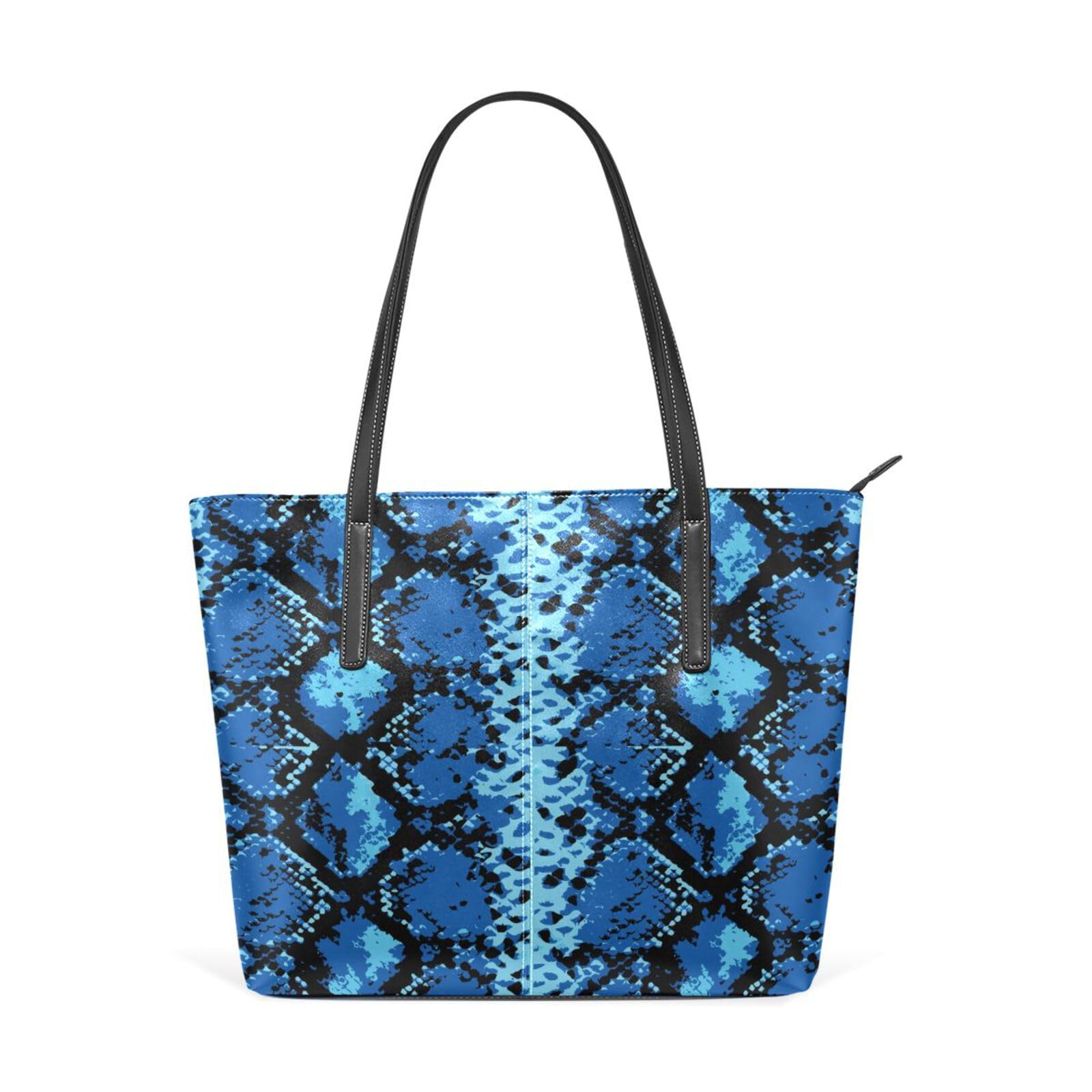 Yasala Animal Print Top Handle Bag for Women Snake Skin Gorgeous Blue Vegan Leather Lady Purse Shoulder Bag Travel Satchel Weekender Handbag