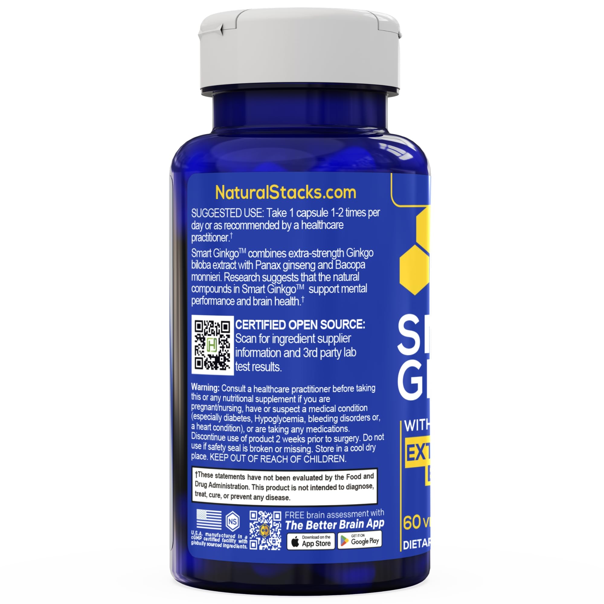 Ginkgo Biloba Supplement w/ Ginseng 200mg & Bacopa Monnieri - 60 Capsules — Amazon image 5