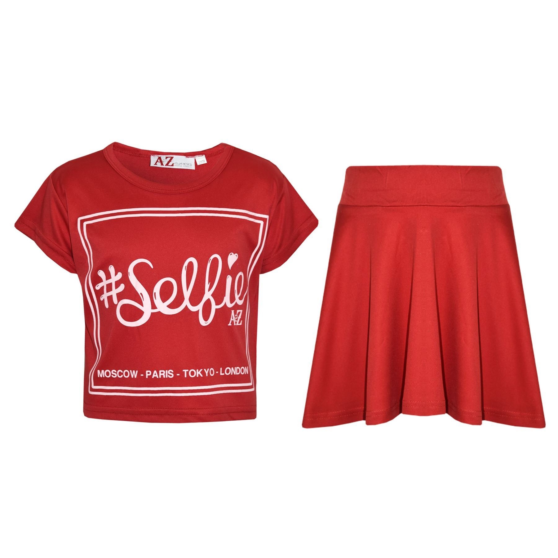 A2z 4 Kids Girls Red Top Kids Selfie - New Crop Top #Selfie Skirt 7-8