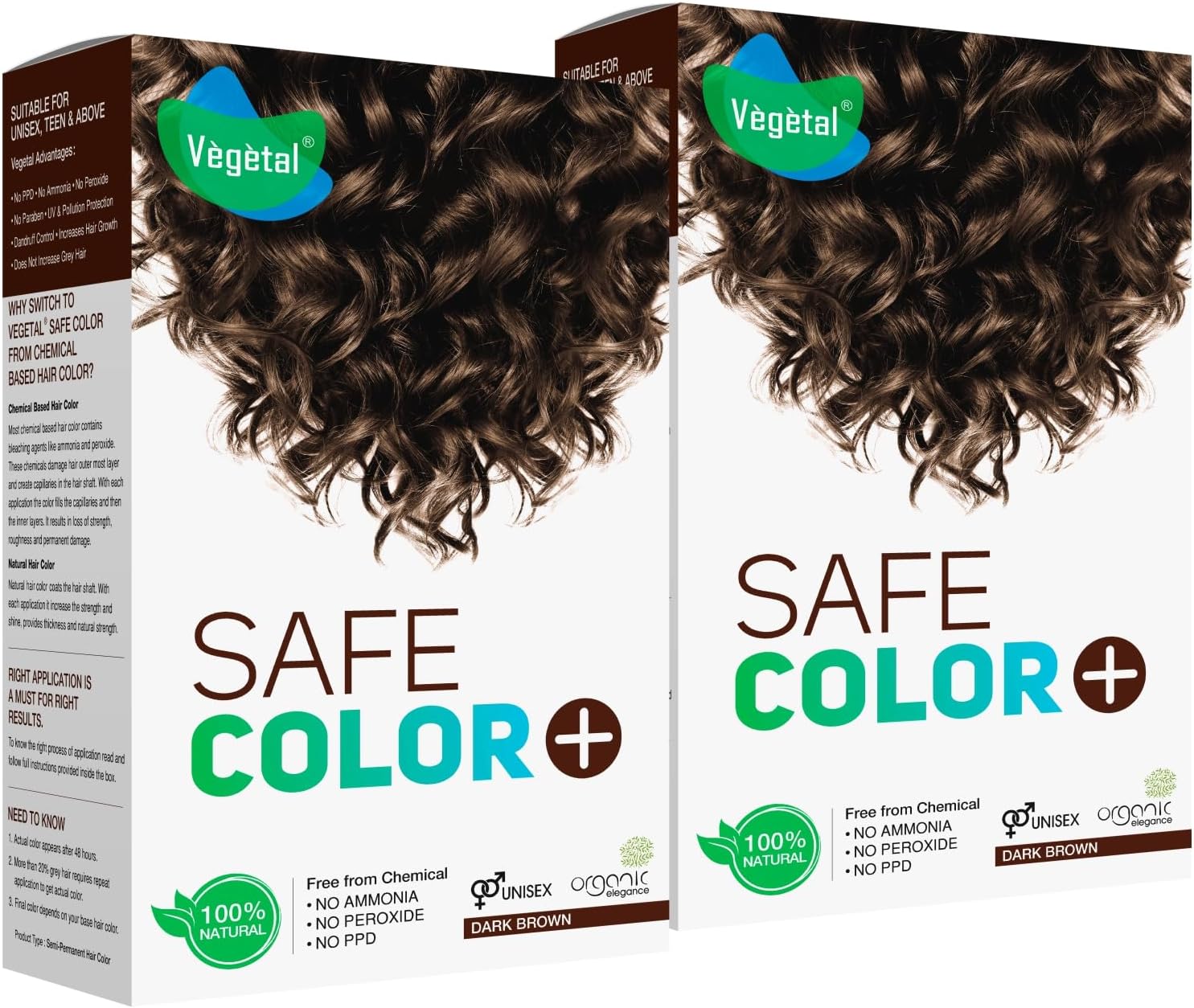 – Safe Hair Color - Dark Brown 100gm (Pack of 2) - Certified Organic Chemical and Allergy Free Bio Natural Hair Color with No Ammonia Formula for Men & Women