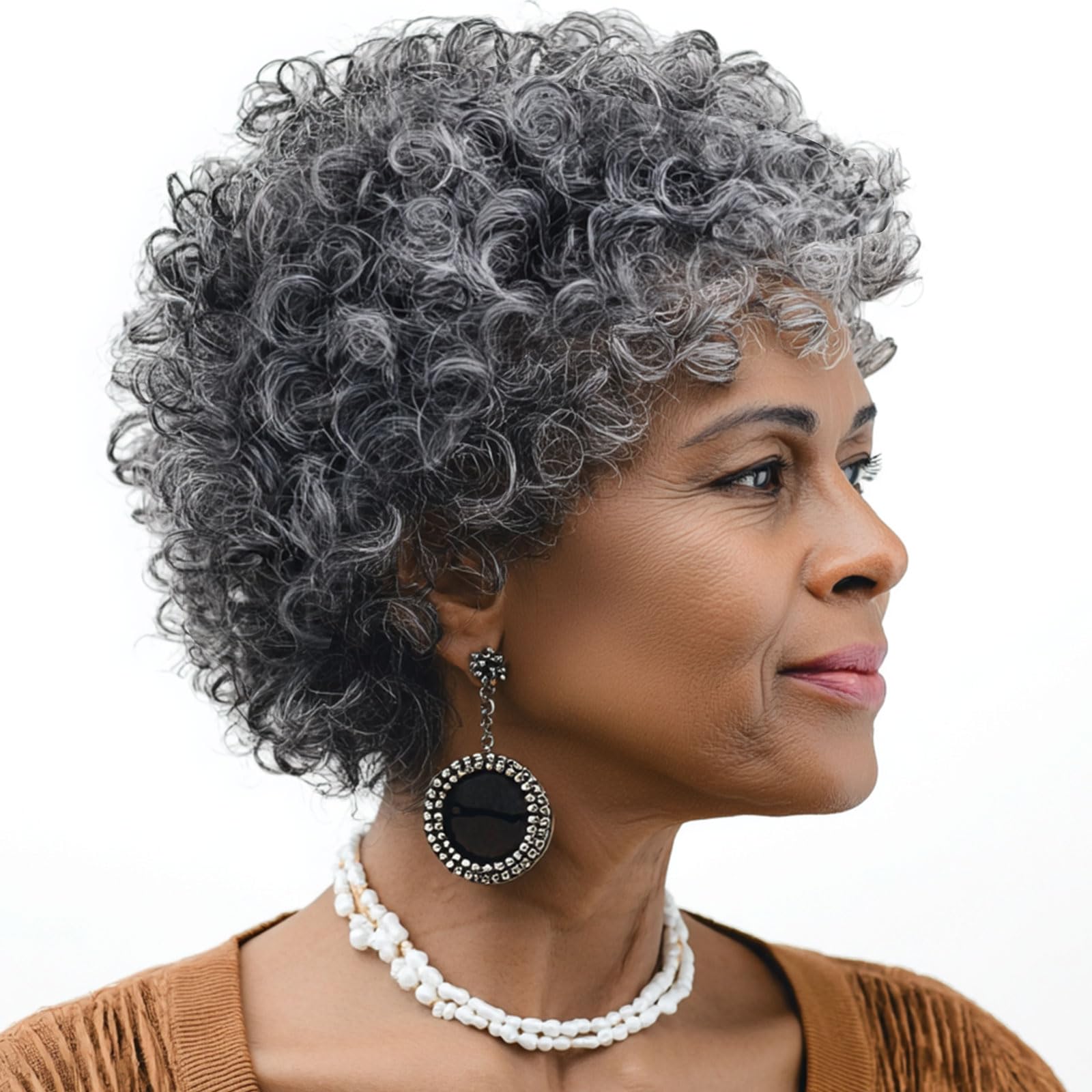 Short Curly Pixie Wig with Bangs and Adjustable Cap