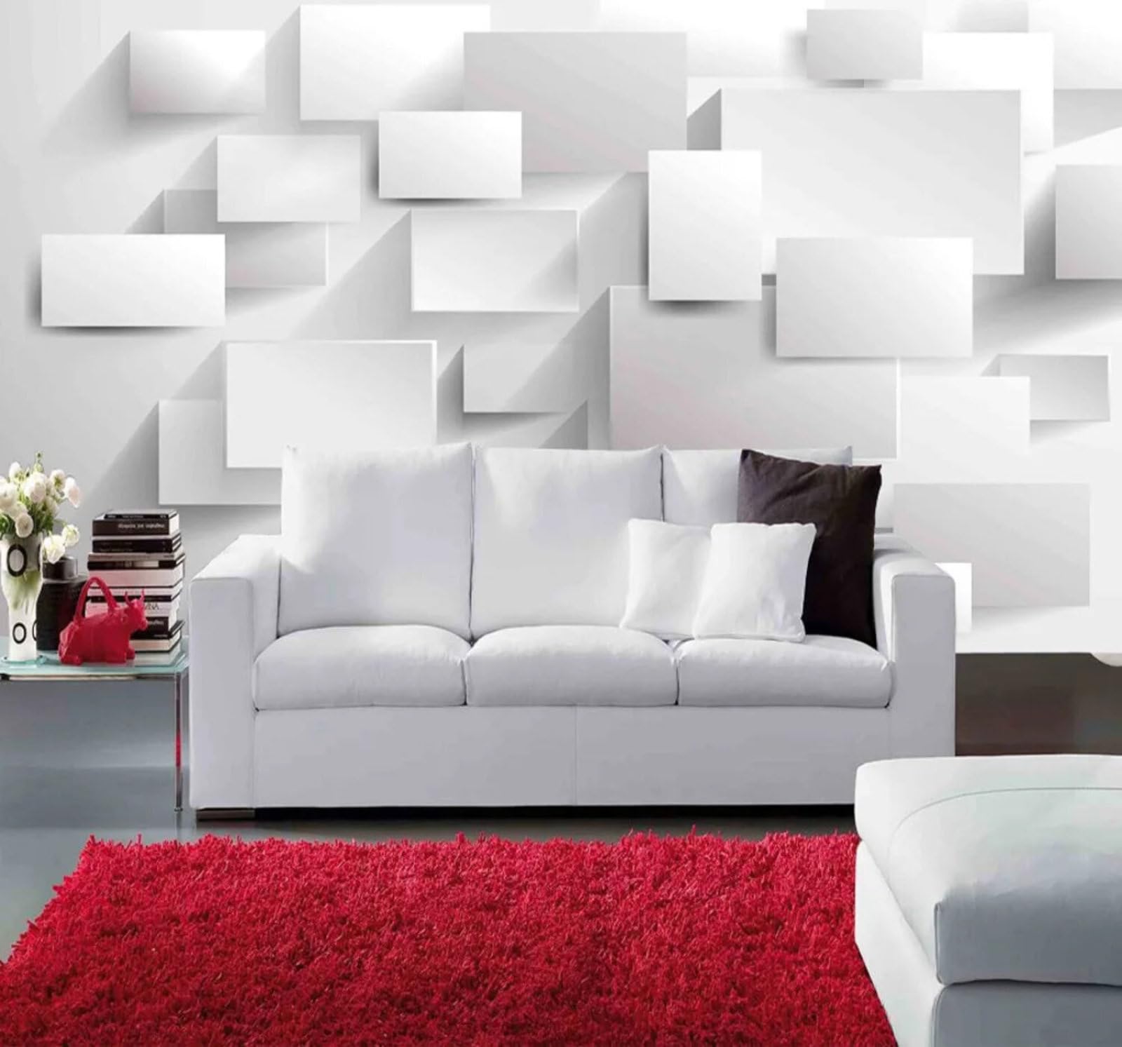 Wallpaper-3D-Xlm 350Cm×256Cm(B×H) Large Three Dimensional Geometric White Checkered 3D Wallpaper Easy Install Feature Office Living Room Sofa Bedroom Tv Background Wall Decoration-350Cm×256Cm
