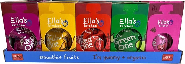 Ella's Kitchen Organic Fruit Smoothie Assortment, (Red, Purple, Green, Yellow and Pink), Pack of 25 Pouches