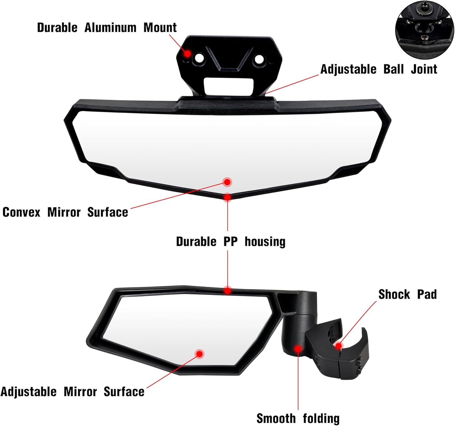 Rear View Mirror Side Mirrors Kit for RZR XP 1000 2024+, Folding Side Mirrors Adjustable Rearview Mirror for 2024 2025 Polaris RZR XP 1000/ XP 4 1000 Ultimate/Sport/Premium Accessories