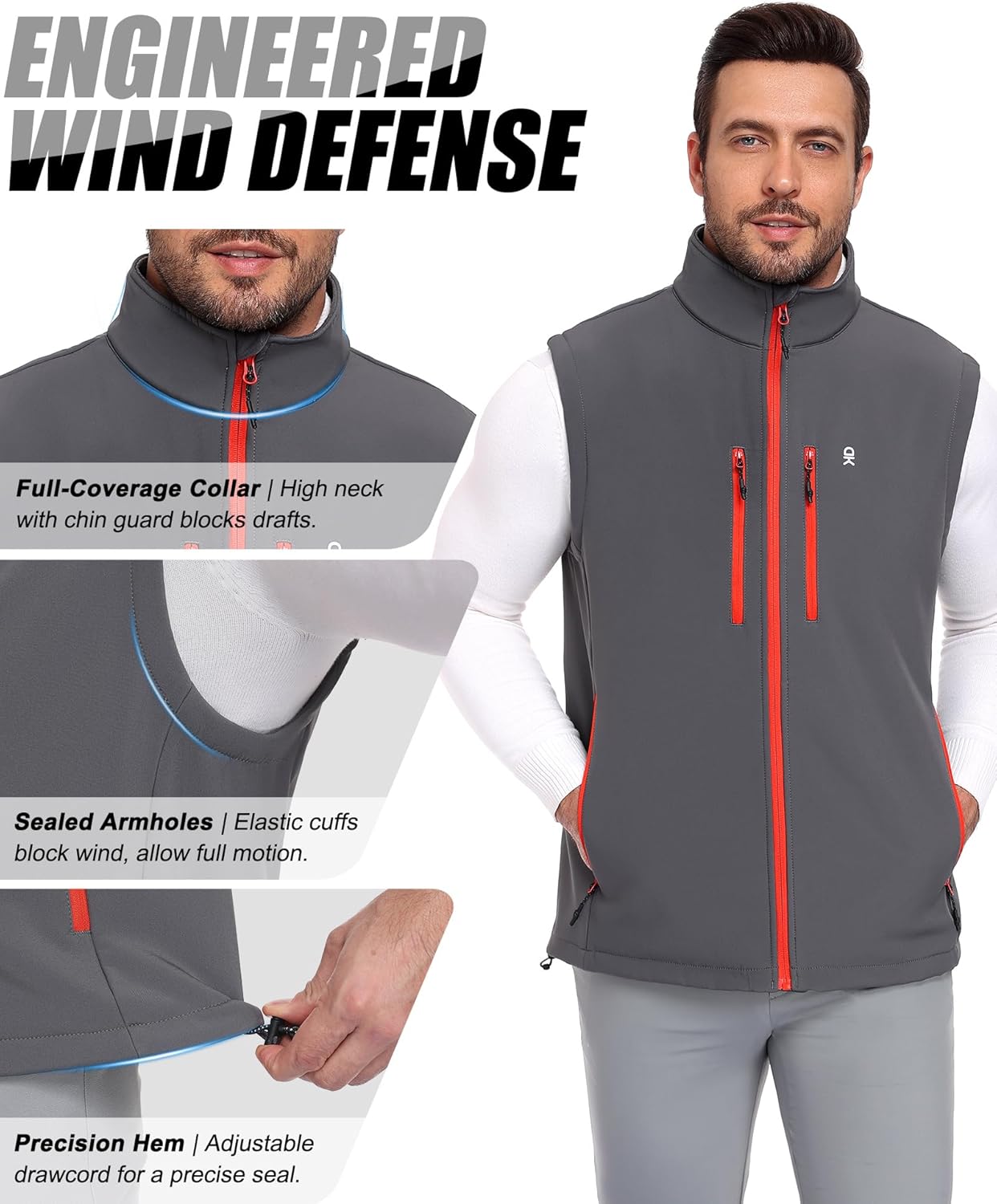 Little Donkey Andy Men's Lightweight Fleece Softshell Vest Windproof Sleeveless Jacket Outerwear with Zipper Pockets - Image 6