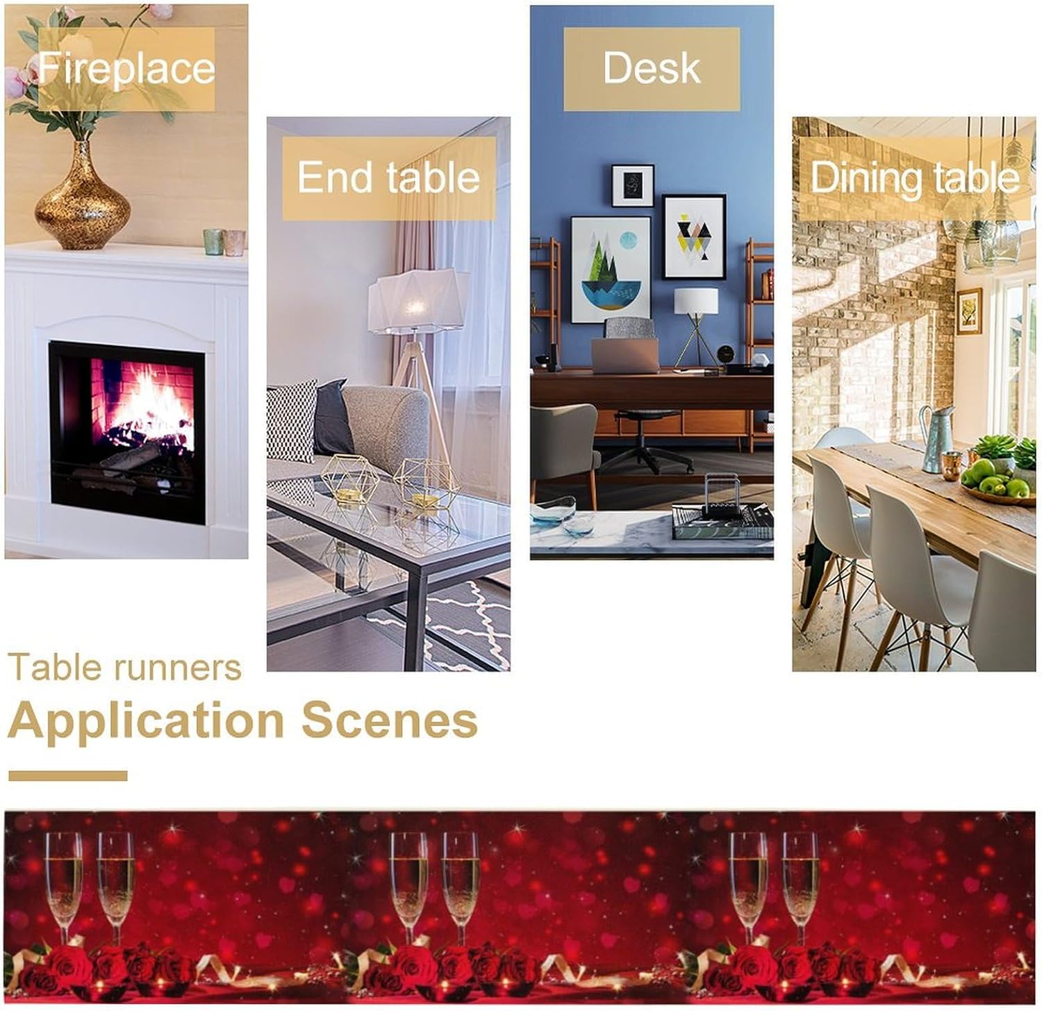 Red Wine Rose Table Runner Romantic Festival Candle Glass Red Rose Dinner for Farmhouse Cabin Home Kitchen Dining Holiday Wedding Party, 13x120 Inch