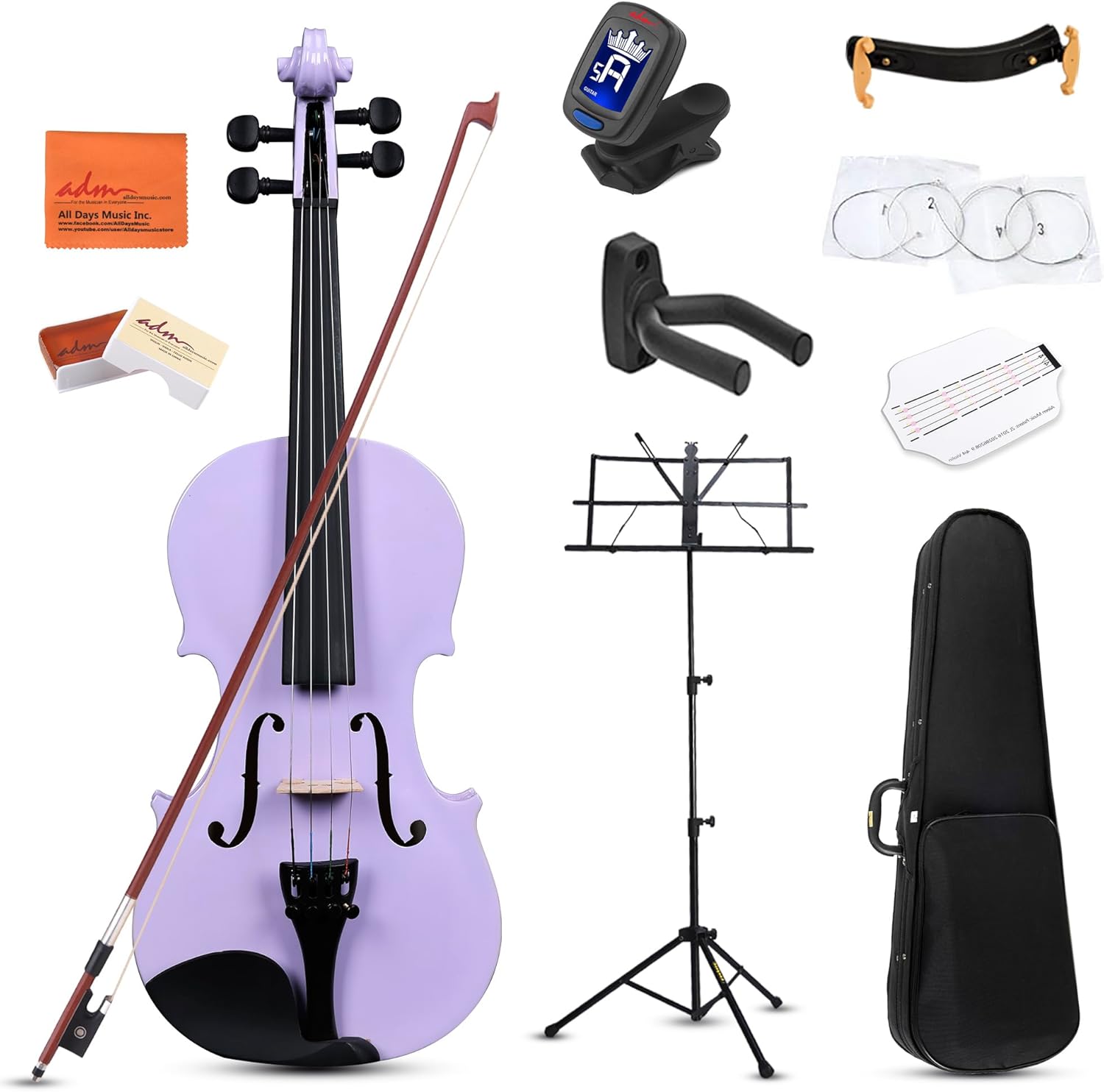 ADM Acoustic Violin for Kids Beginners, 1/4 Acoustic Violin Fiddle for Teens Students Beginners Violin Starter Kit with with Hard Case, Rosin, Shoulder Rest, Bow, Violin Music Stand and Strings,Purple