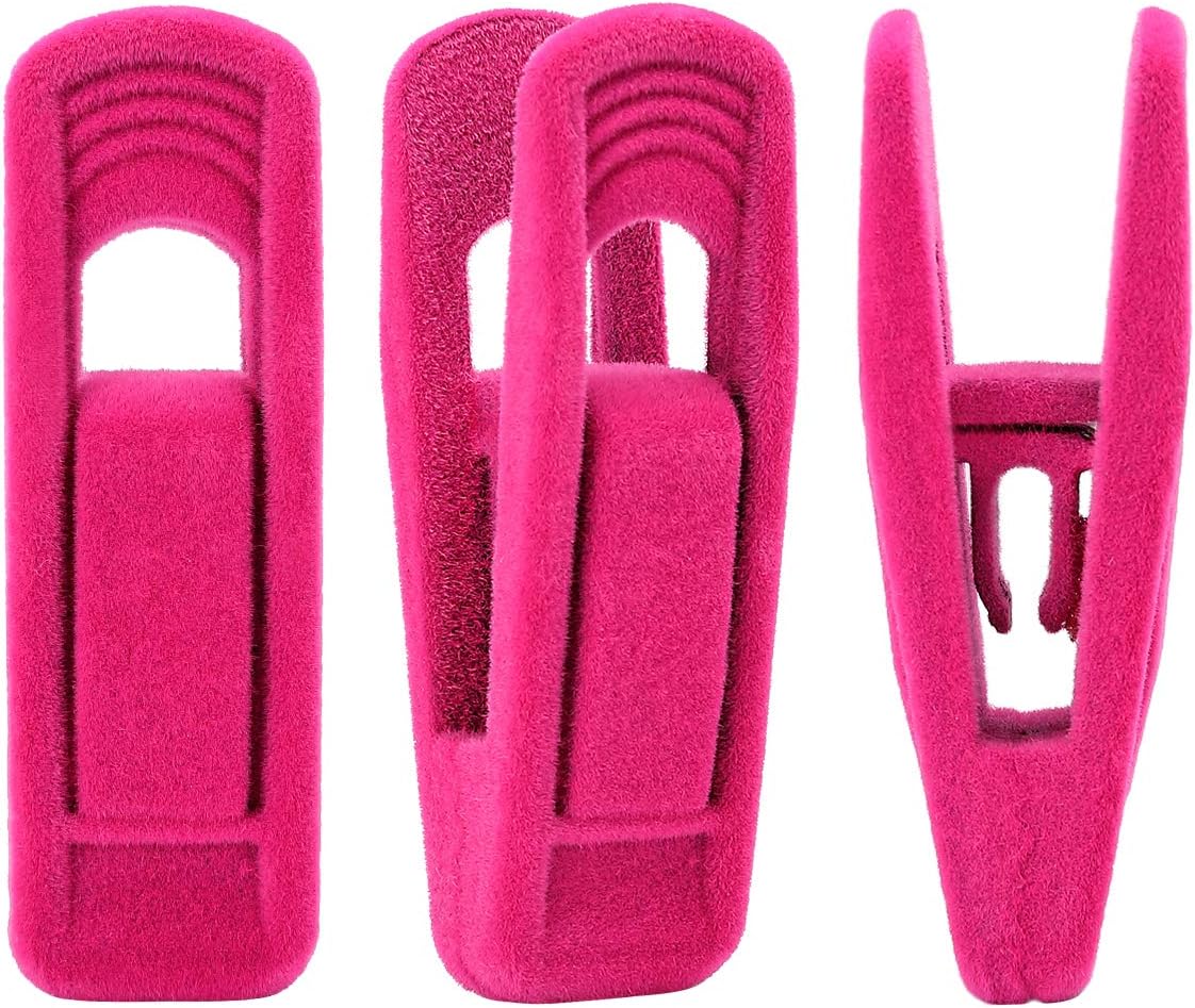 TrgowaulHot Pink Velvet Hangers Clips, 20 pc Pants Hangers Velvet Clips, Strong Finger Clips Perfect for Thin Velvet Hangers