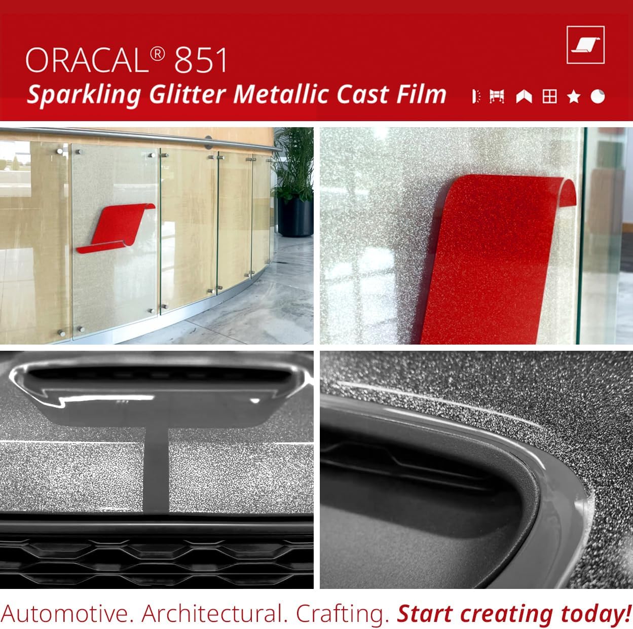 ORACAL 851 Cast Intense Silver Metallic Sparkle Glitter Craft Film Premium Adhesive Vinyl for Decals Stickers Signage Scrapbooking and DIY Projects 12” x 24”