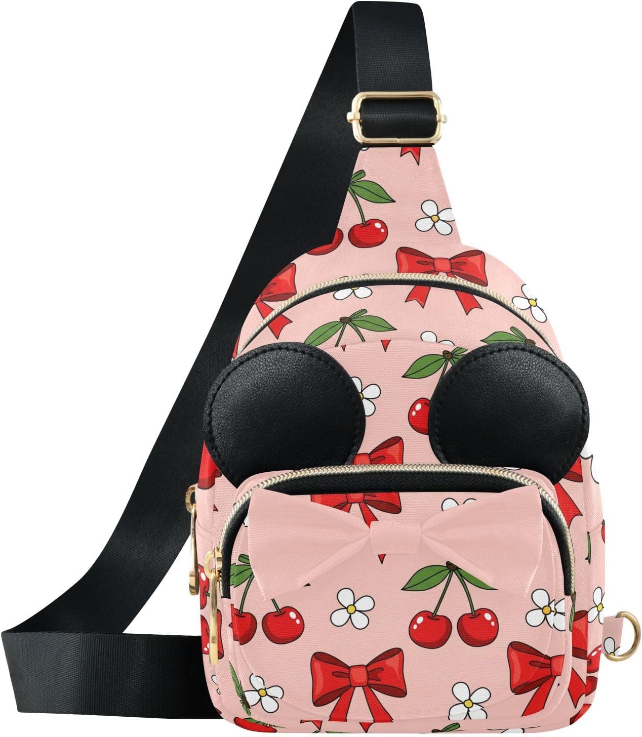 Sinestour Cherries Kids Crossbody Bags for Girls, 5.7x3.1x7.5In | Crossbody Fanny Pack, Toddler Purse, Cute Sling Belt Bag with Ears, 2L Small Shoulder Chest Bag for Travel