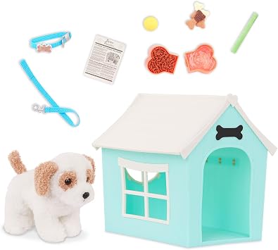 Our Generation - Dog House Playset - Plush Puppy for Dogs 6 Inch - Accessories for 18 Inch Dolls - Pretend Play - Children 3 and Up - Place to