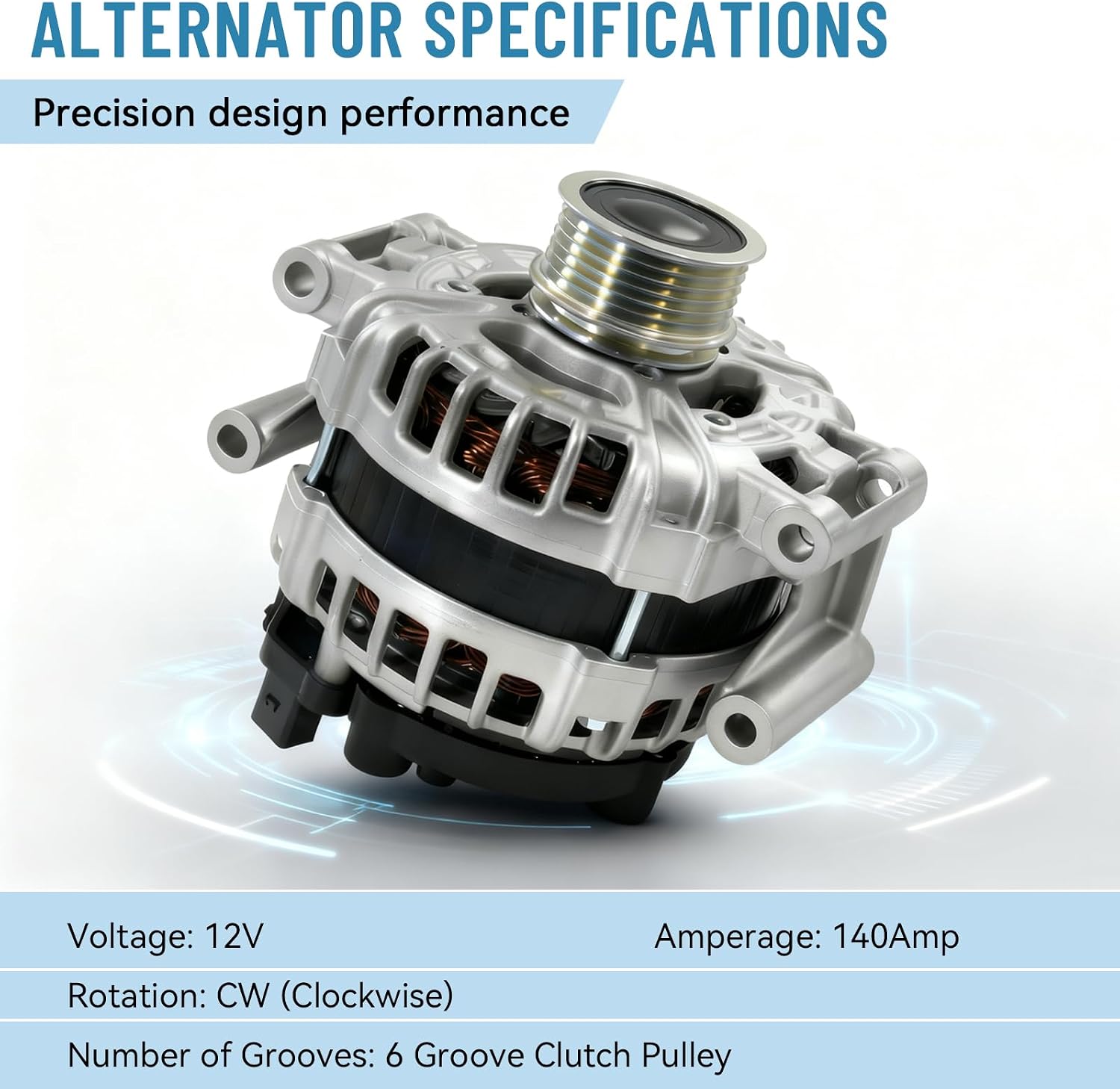 12V 140A Alternator Compatible with Volkswagen Jetta/Beetle/Passat 1.8L/2.0L L4 2013 2014 2015 2016 2017, 6-Groove Clutch Pulley Clockwise, Replaces 06J903023T, 06K903023, 06K903023X
