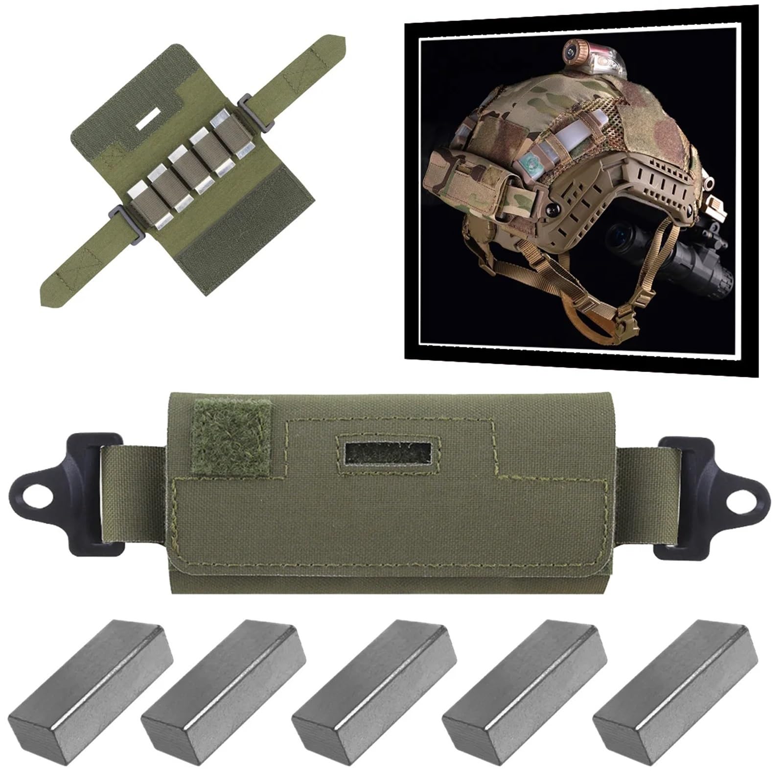 YChoolco Tactical Helmet Counterbalance Weight Bag NVG Counterweight Pouch with Five Counter Blocks for OPS Fast Airsoft Paintball Helmet(RG)