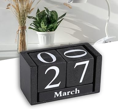 Block Calendar for Desk, Desk Calendar Blocks, Perpetual Desk Calendar, Wooden Perpetual Block Calendar Vintage Wooden Calendar Desktop Wood Block Home Office Decoration black