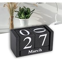 Block Calendar for Desk, Desk Calendar Blocks, Perpetual Desk Calendar, Wooden Perpetual Block Calendar Vintage Wooden Calendar Desktop Wood Block Home Office Decoration black