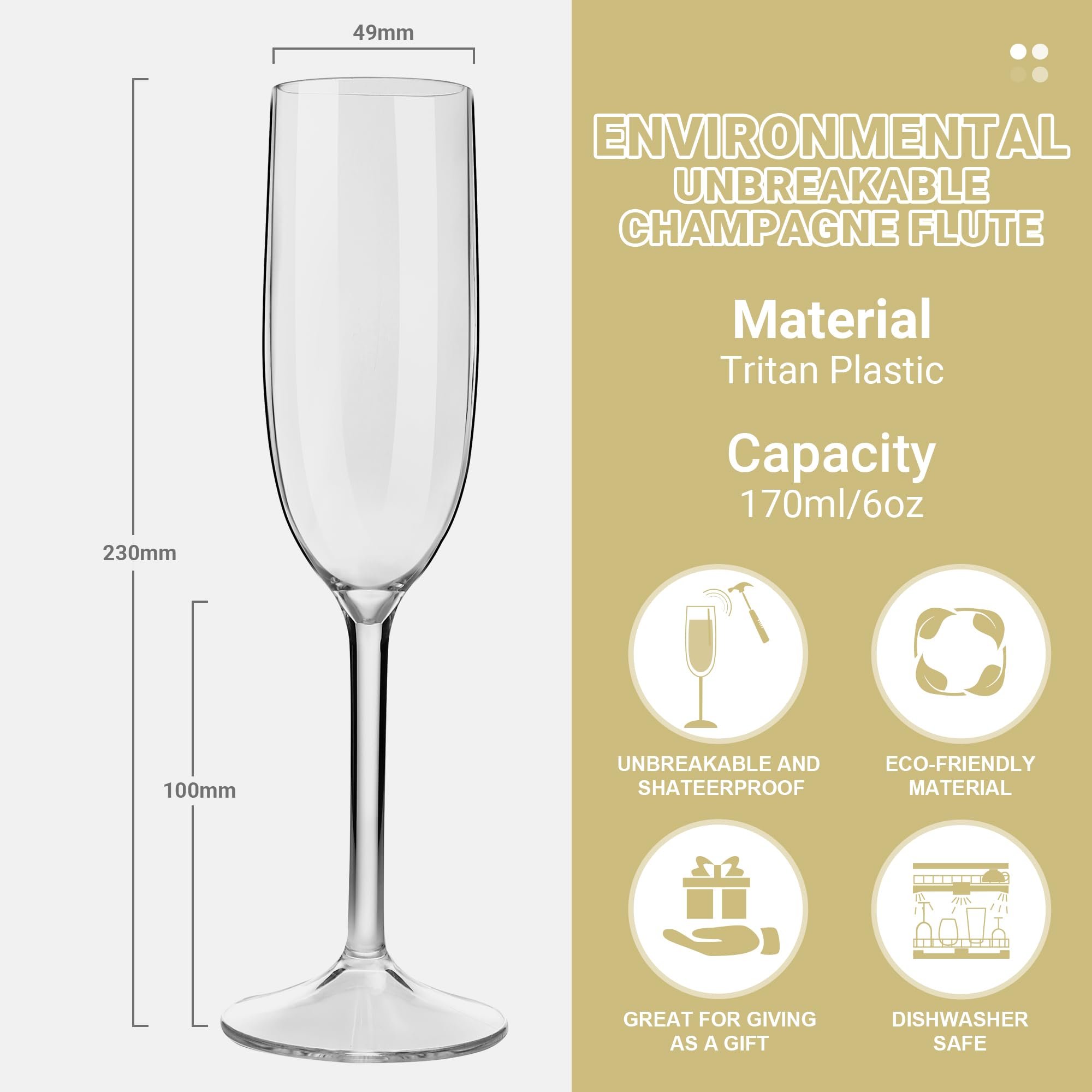 Verres à Eau/jus incassables 170 ML/6 oz en Tritan-Plastique, empilables, sans BPA, compatibles Lave-Vaisselle, Lot de 4