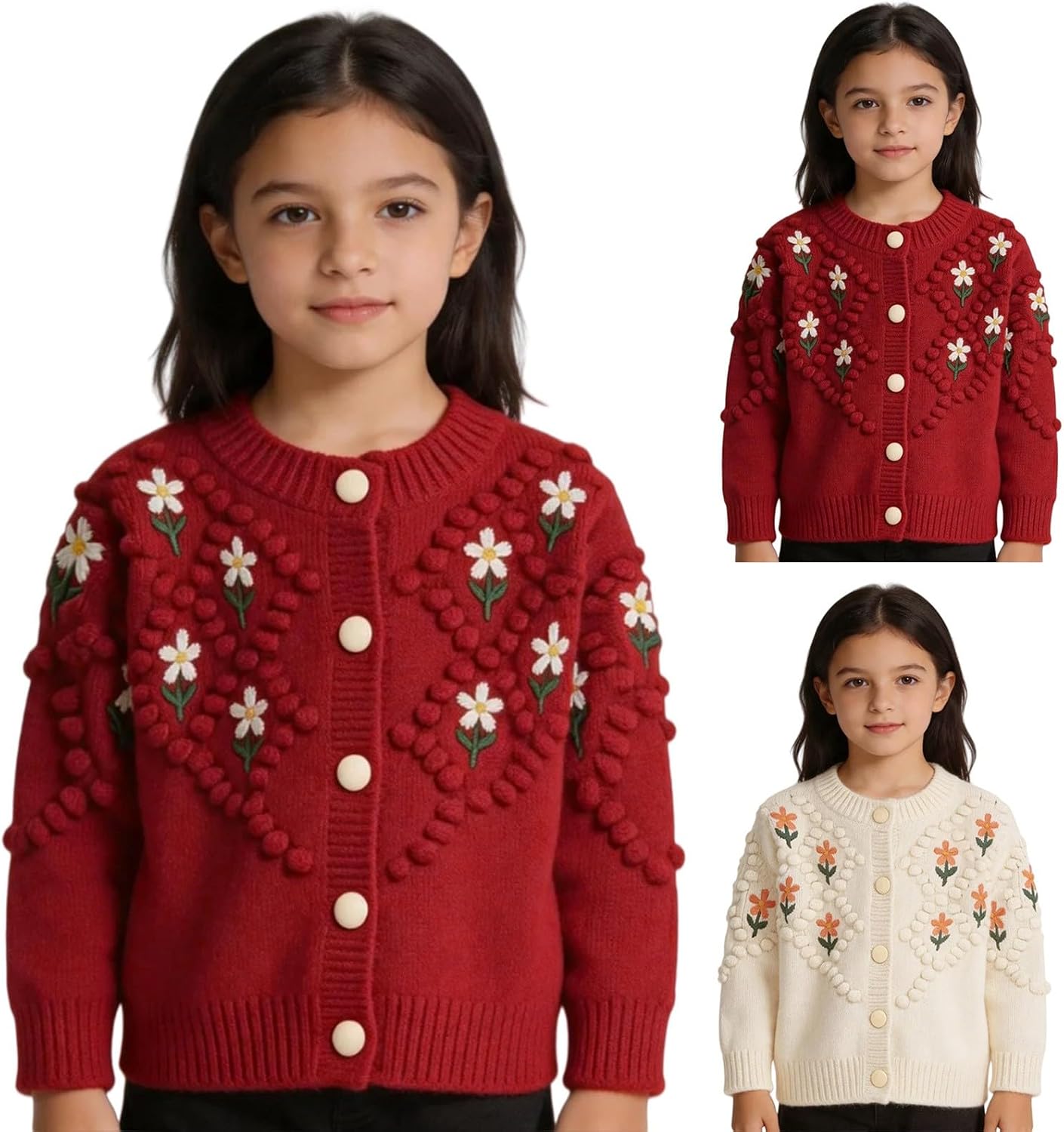 Girls Long Sleeve Casual Cardigan Kids Open Front Soft Knit Oversized Sweater with Pockets