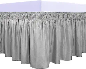 PureFit Wrap Around Ruffled Bed Skirt with Adjustable Elastic Belt - 18 Inch Drop Easy to Put On, Wrinkle Free Bedskirt Dust Ruffles, Bed Frame Cover for Twin,Twin XL and Full Size Beds, Light Gray