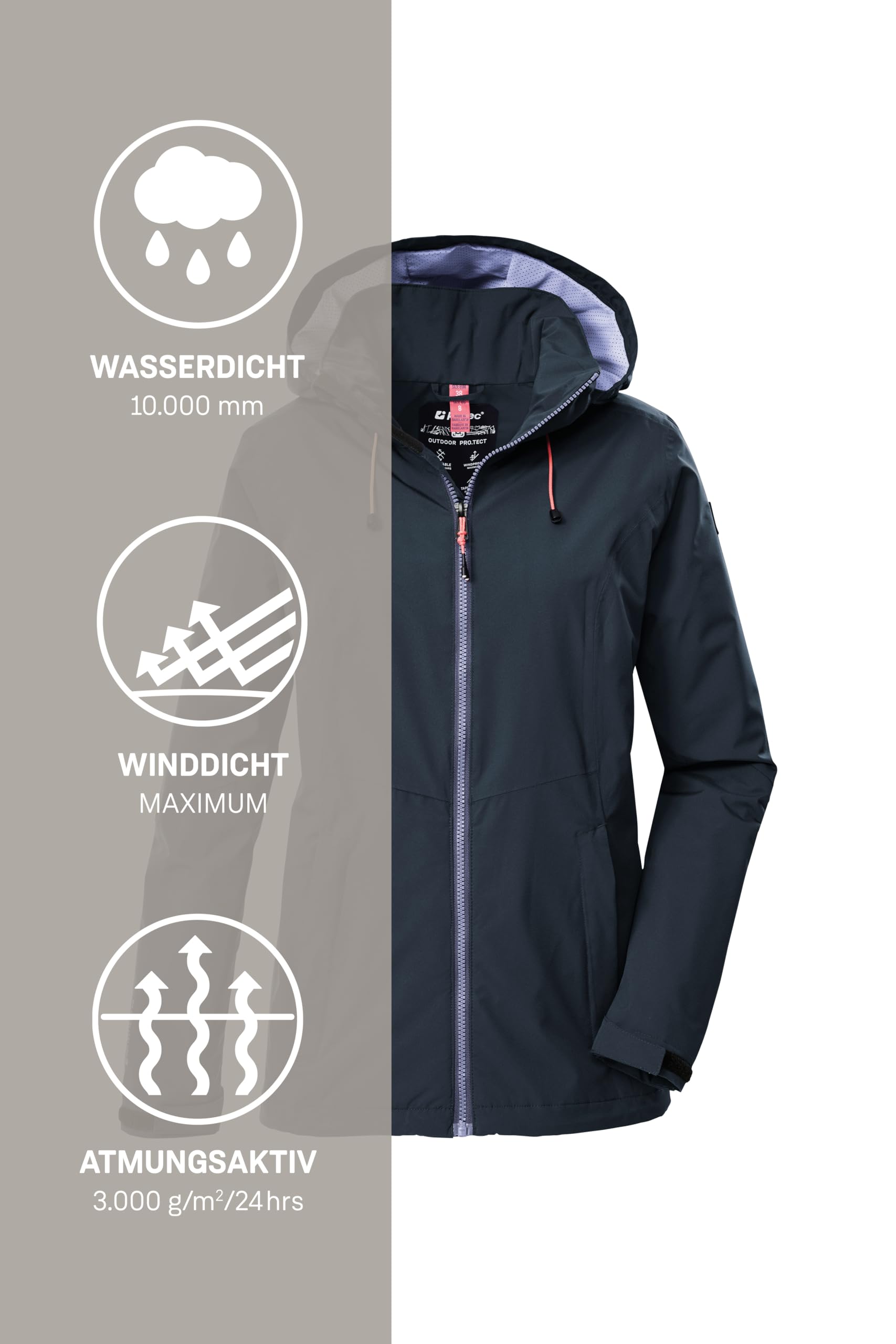 Killtec Damen Damen Regenjacke Ooks 1 Regenjacke/Funktionsjacke wasserdicht mit Kapuze