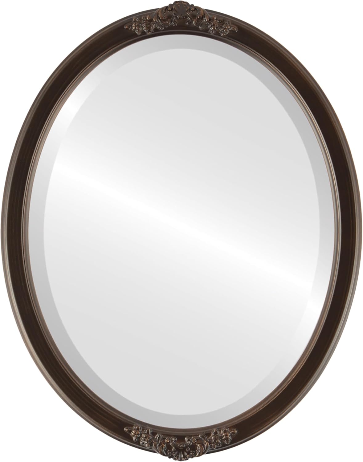 OVALCREST Oval Beveled Wall Mirror for Home Decor - Athena Style - Rubbed Bronze - 26" x 22" Outside Dimensions