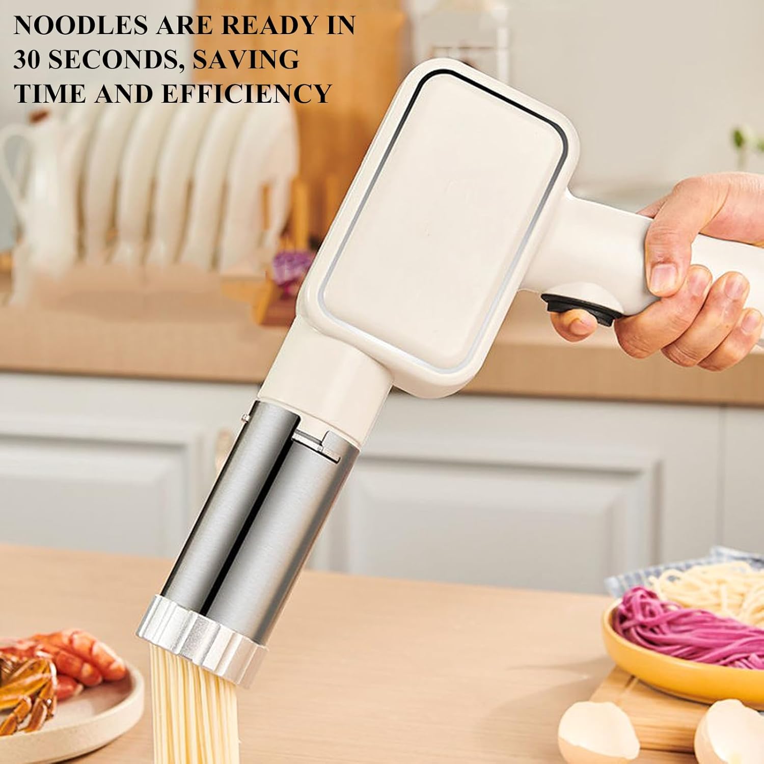Handheld Electric Pasta Maker,Portable Italian Noodle Making Machine,5-in-1 Cordless Pasta Machine with Shaping Disc Electric Noodle Maker,White