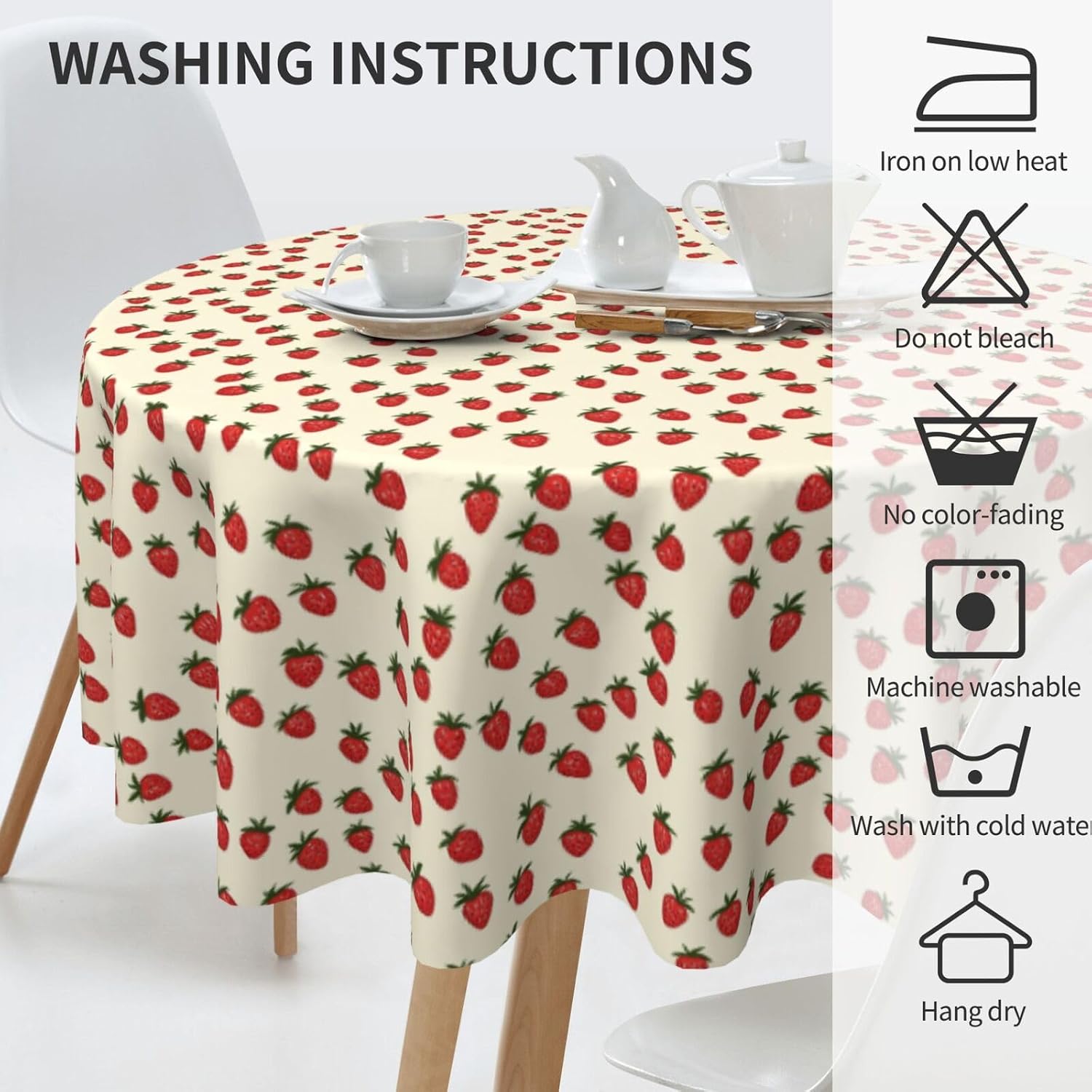 Famame Cute Pattern Strawberry Round Tablecloth 60 inch Table Covers Stain Winkle Resistant Washable Tablecloths for Kitchen Indoor Outdoor Party image 5