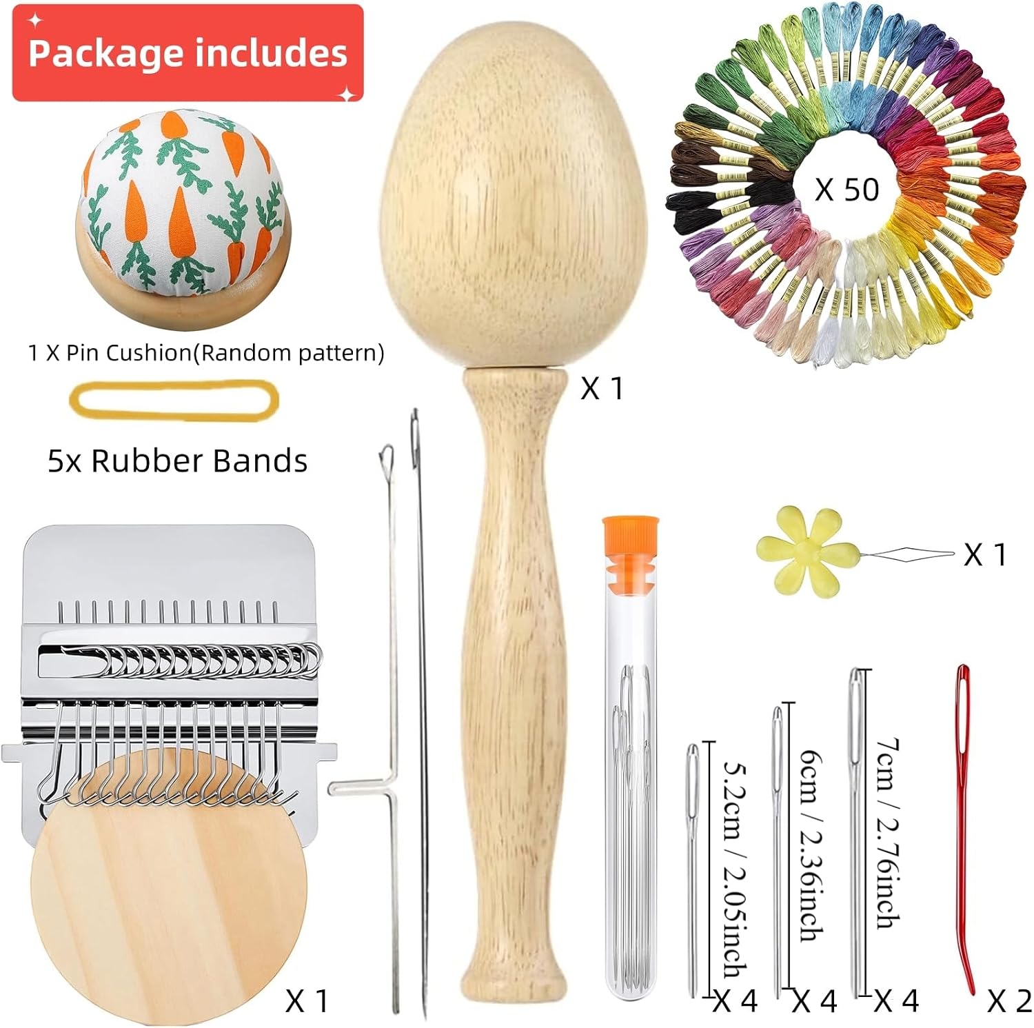 Darning Egg - Mini Darning Loom, Darning Egg Weaving Tool Set with Small Weaving Loom Kit with 14 Pcs Large Eye Needles 50 Colors Darning Thread for Handcraft DIY Weaving Repair Tool