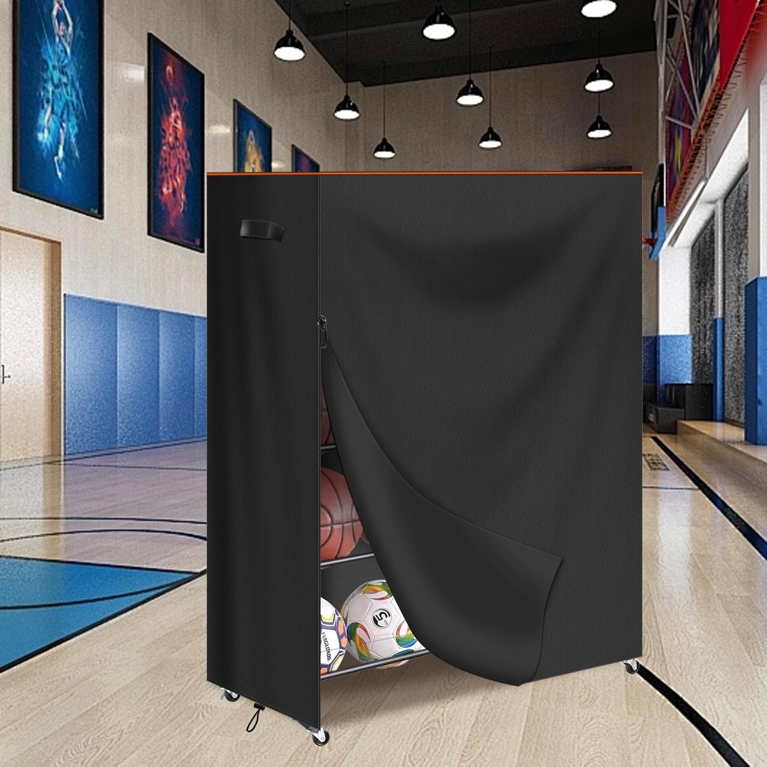 Basketball Rack Cover,Waterproof 420D Oxford Protective Outdoor Indoor Sports Rolling Basketball Shooting Training Stand Dust Cover 46"L x 16"W x 42"H (Only Cover)