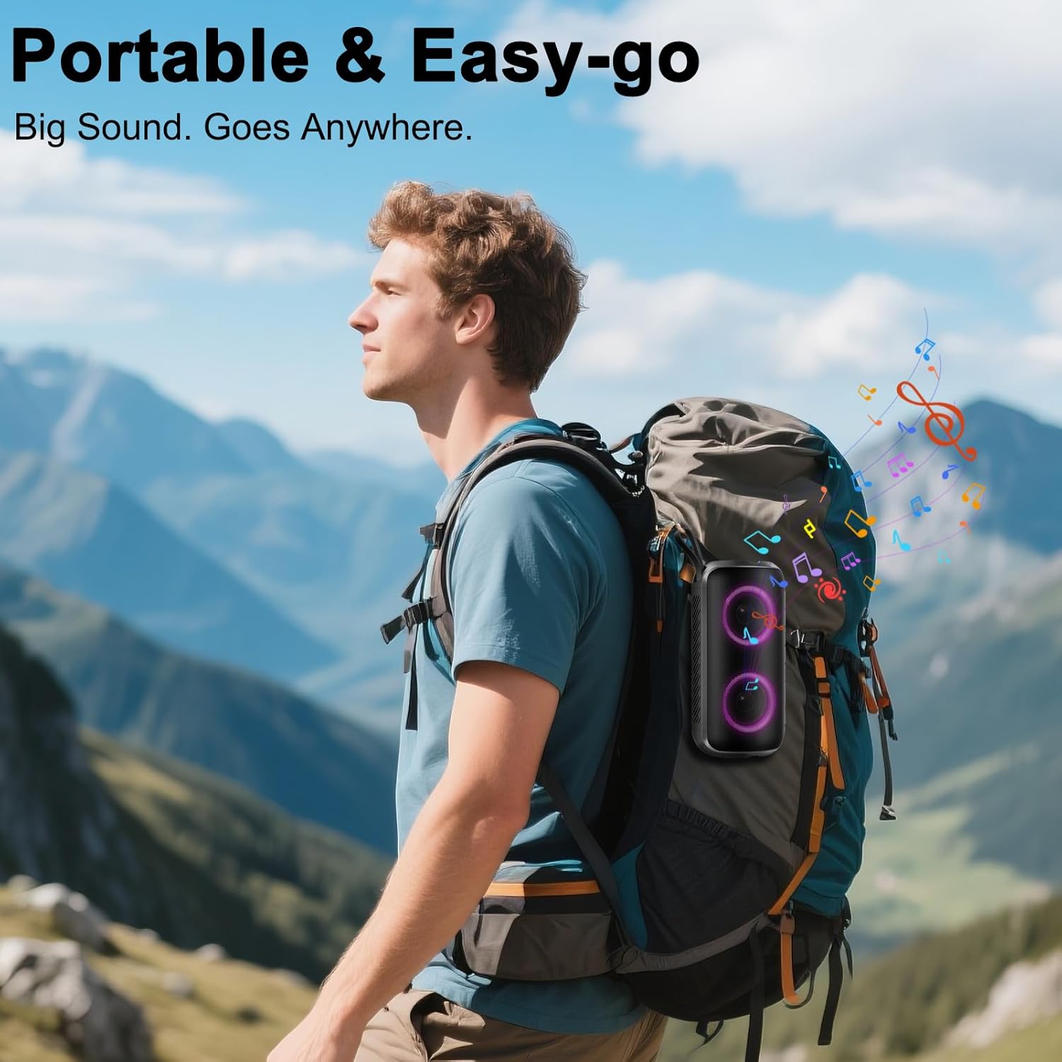 Bluetooth Speaker with 360°HD Stereo Sound, BT5.3, Built-in Mic, RGB Lights, 2025 NEW Portable Wireless Speaker IPX7 Waterproof, Dustproof, 12H Playtime for Outdoors, Home/Travel/Praty Beach Black - Image 6