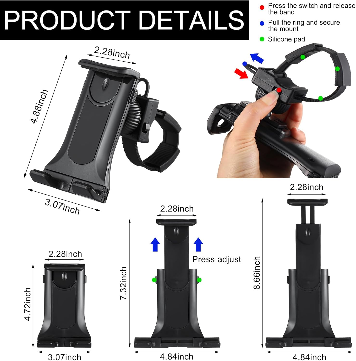 Leinuosen 24.4 Inch Wide Handle Bar for Walking Pad Only with Phone Holder Adjustable Handrail Height Comfortable Grip Stainless Steel Frame Stable