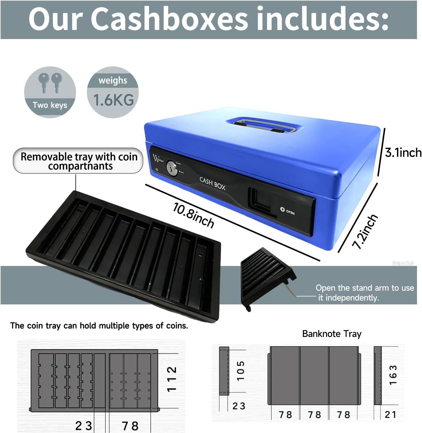 Cash Box with Lock and Tray,with Smart Tag have GPS Tracking,Money Box for Cash, Lock Safe Box with Key,Money Saving Organizer, Metal Money for Business,Home, Travel, Gifts