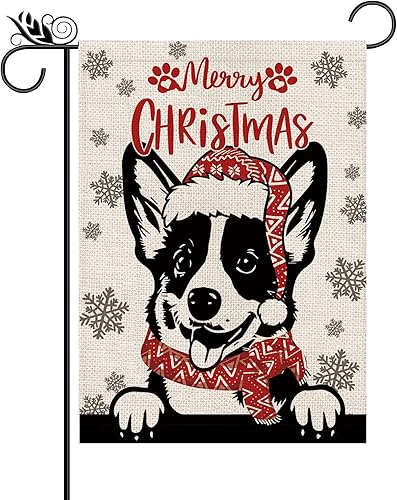 Miniatura 7 de Sombrero de bandera de jardín de Navidad, perro beagle con bufanda, decoración navideña de invierno, vacaciones, arpillera, vertical, doble cara,