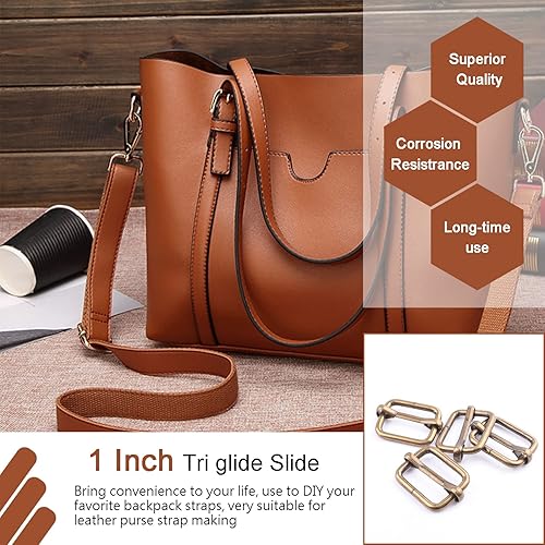 Miniatura 3 de CooBigo Paquete de 25 hebillas deslizantes Tri Glide Ajustador de correa de 1-14 pulgadas, deslizadores ajustables de metal para hacer bolsas,