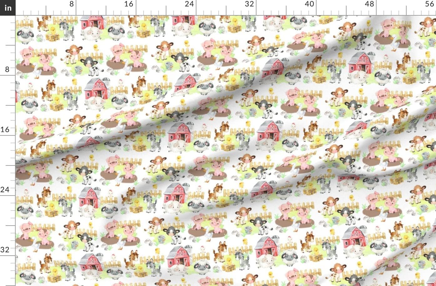 Spoonflower Fabric - Farm Animals Baby Barnyard Watercolor Printed on Organic Cotton Sateen Fabric by The Yard - Sewing Quilting Apparel Home Decor