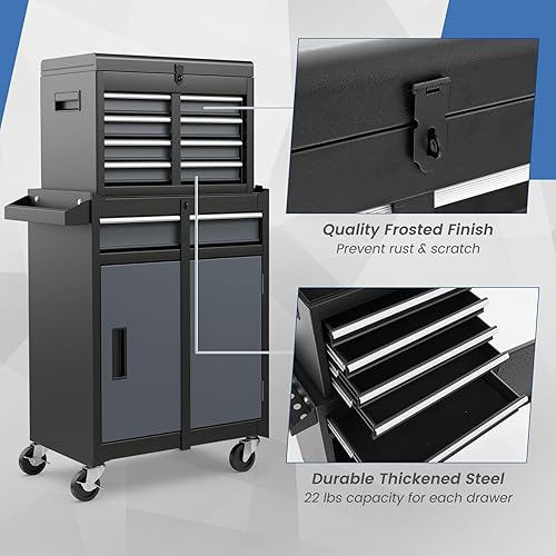 Miniatura 89 de ERGOMASTER Caja de herramientas con ruedas resistente con gabinete de 5 cajones para armario con cerradura y extraíble para garaje y taller - negro