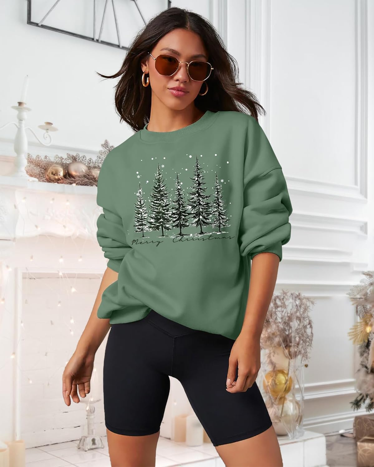 PECHAR Christmas Tree Sweatshirts Women Pine Tree Print Shirts Nature Lover Gift Casual Tee Long Sleeve Xmas Pullover - Image 4