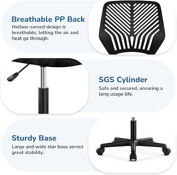 Yaheetech Student Desk Chair, Low-Back Armless Study Chair with Lumbar Support, Adjustable Swivel Office Chair for Home Bedroom School, Black