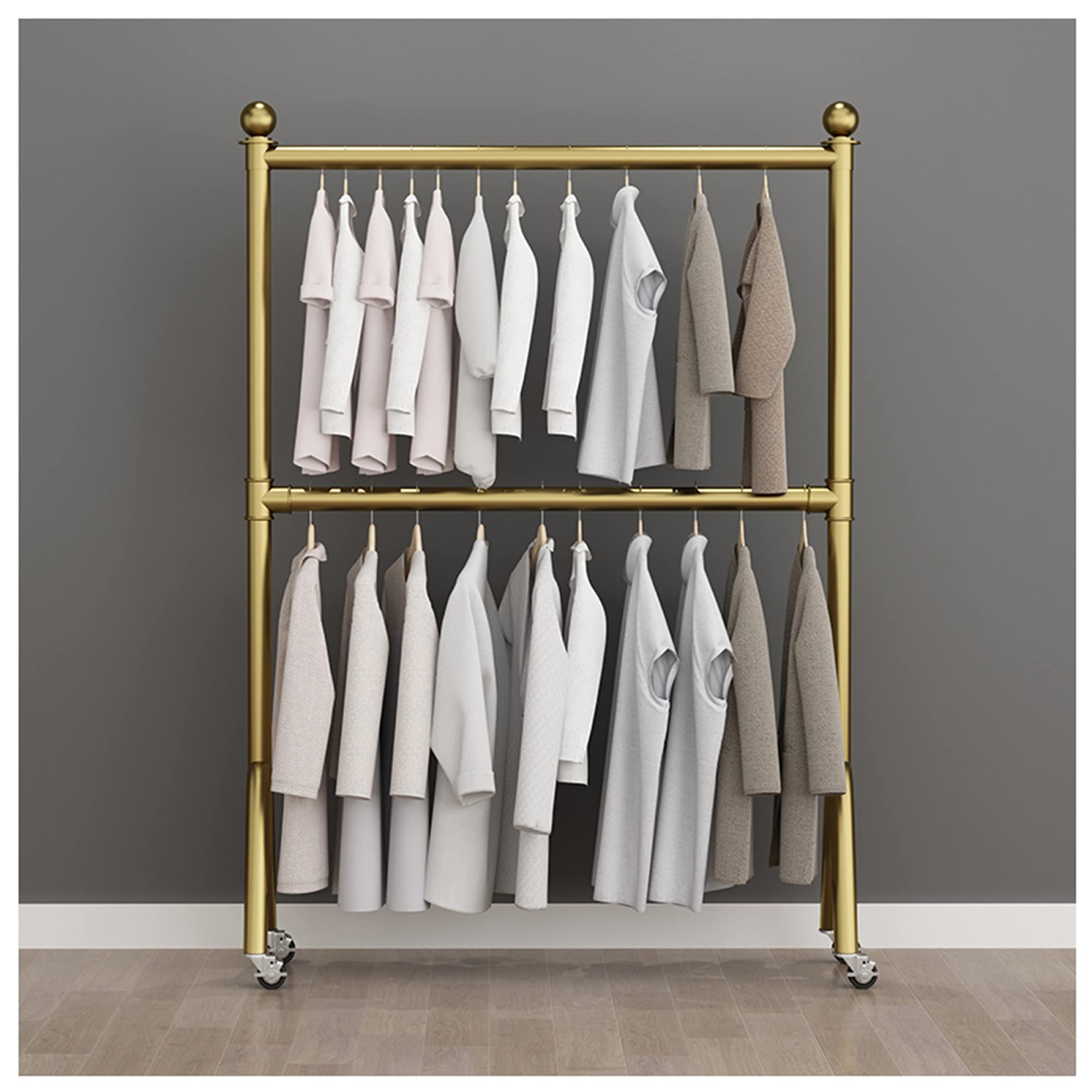 Porte-vêtements sur roulettes doré pour organiser votre dressing moderne
