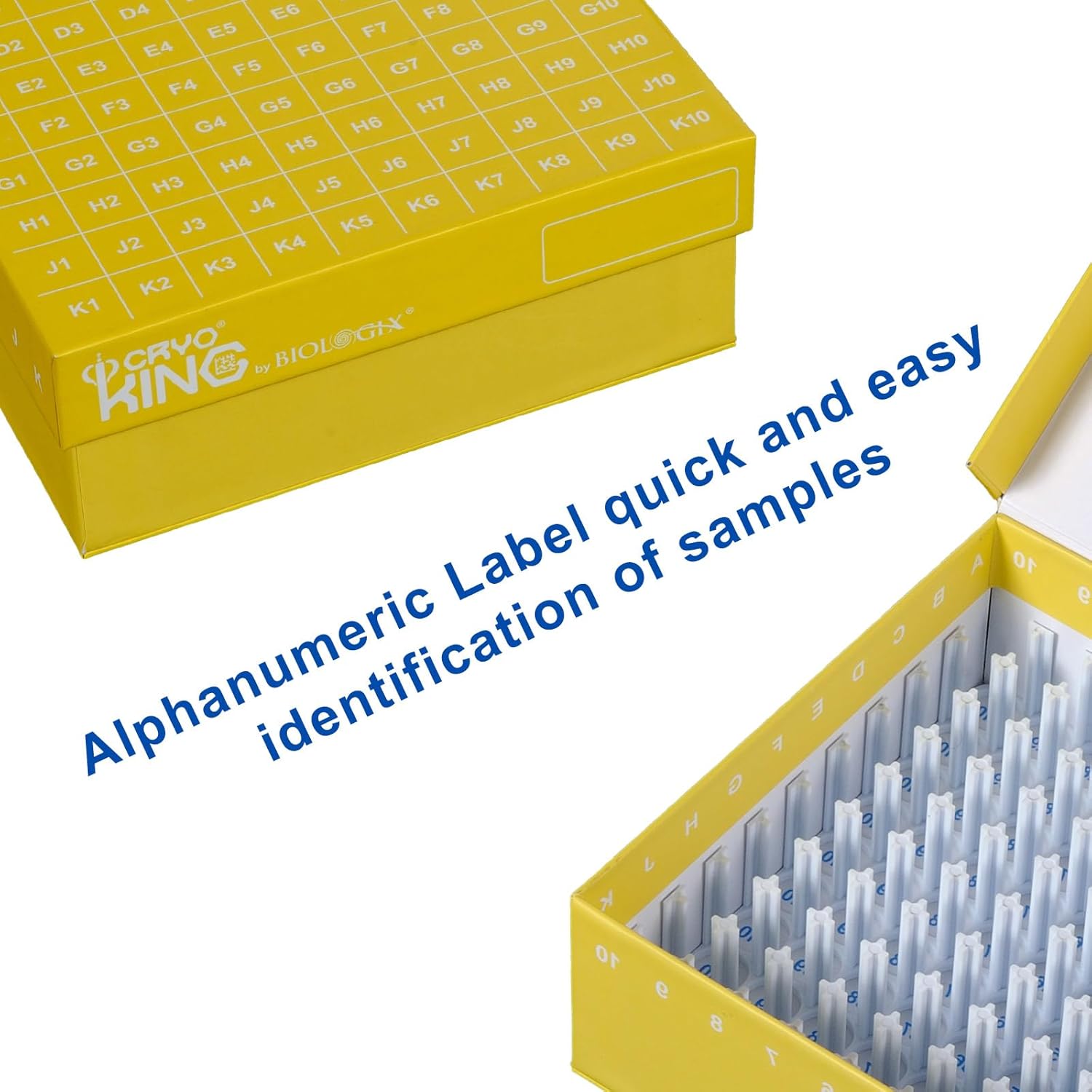 2 Inch 100-well Cryo Boxes, Lab Freezer Boxes with Connected Lid, Assorted color, ID-Color Cardboard Freezer Boxes with Post-style Divider, 5 /Bag