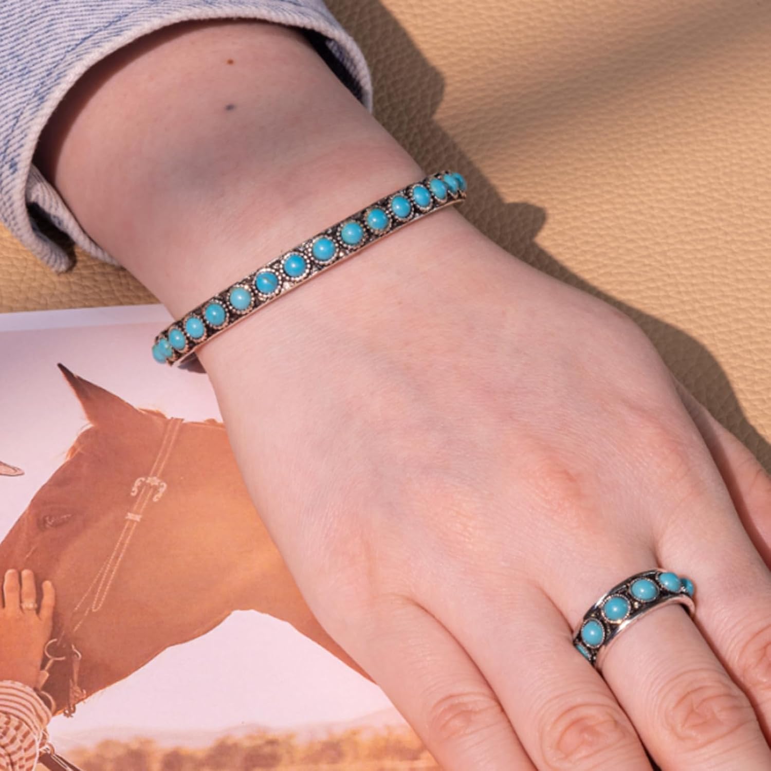 Montana West Rustic Couture's Bohemian Turquoise Cuff Bangle Bracelets for Women Cowgirl - Image 6