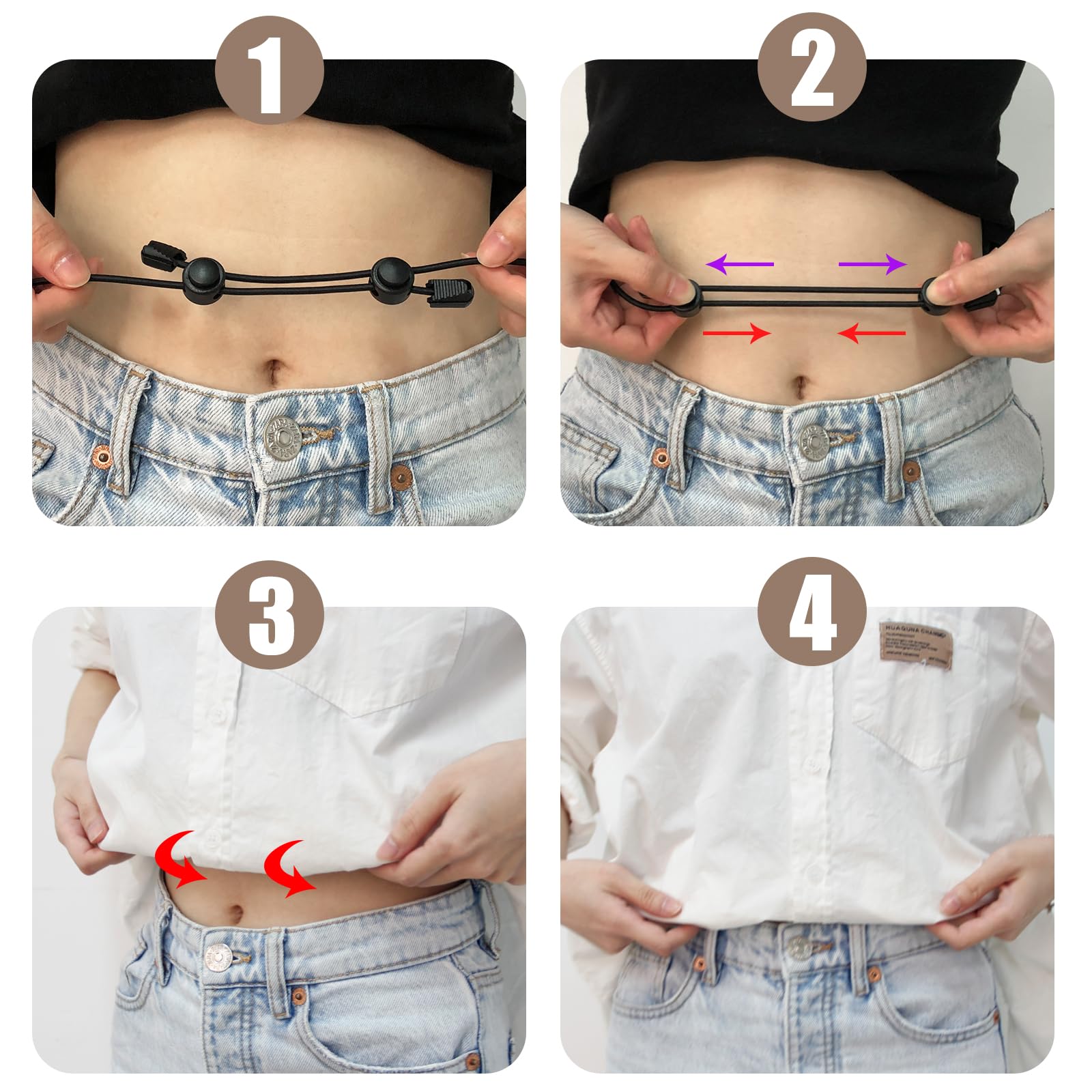 APCGSM 3PCS Adjustable Band for Shirts Sweater, Elastic Top Band for Tucking T-Shirts Blouses Hoodie, No Show Invisible Belt for Changing Top Styles for Women (L)