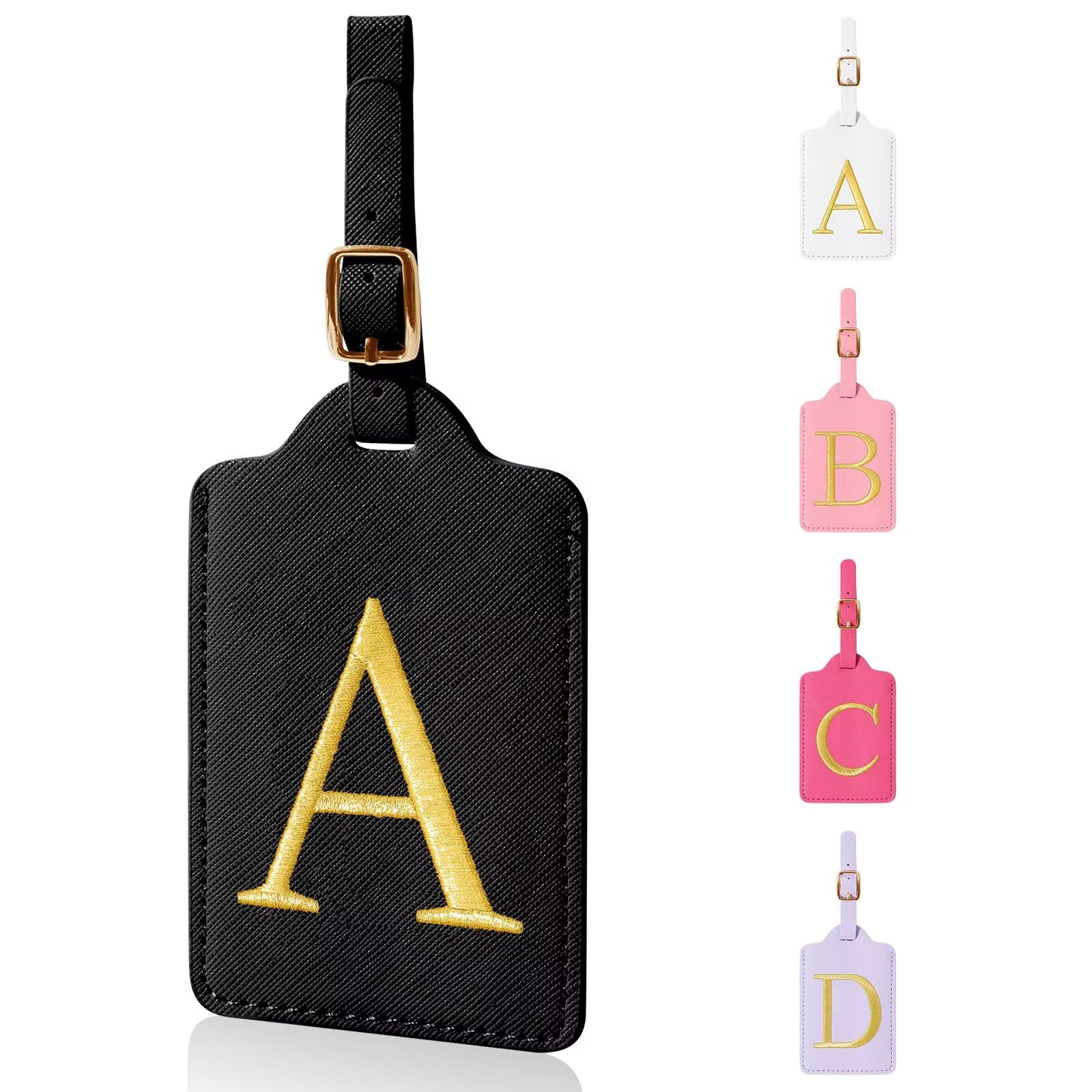 Personalized Initial Luggage Tags for Suitcases,Leather Letter Cute Luggage Tags with Privacy Name Card,Embroidered Monogrammed Travel Bag Backpack