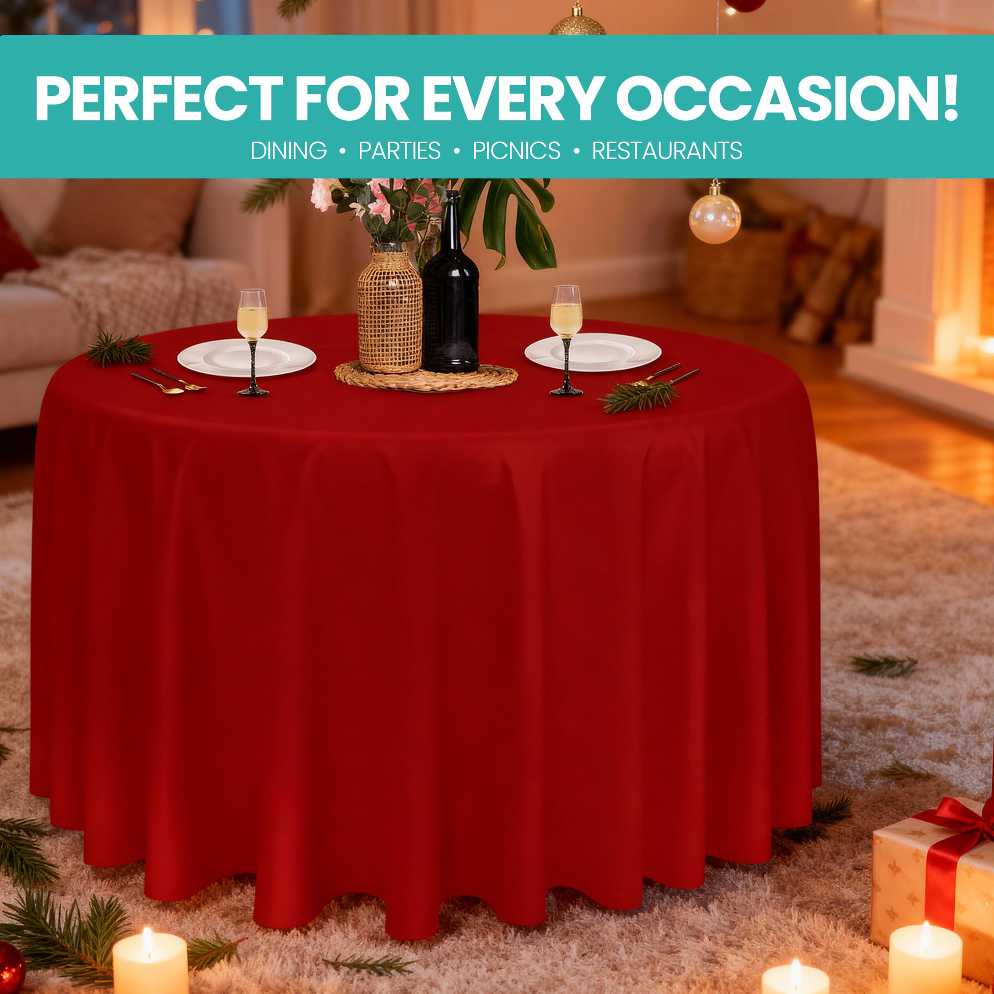 Trimming Shop Mantel Poliéster Mantel para Boda Decoración Banquetes Cumpleaños Corporativo Fiestas Eventos - Rojo, 90 Inch Round - 5pcs